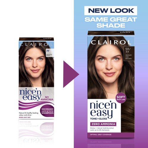 Clairol Nice'N Easy Tone+Gloss Semi Permanent Hair Dye 511/77 Med Ash Brown thumbnail 5