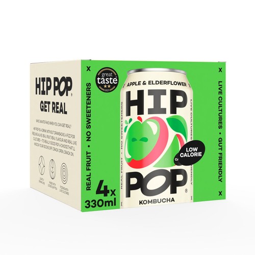 Hip Pop Apple & Elderflower Kombucha Cans   4 x 330ml thumbnail 2