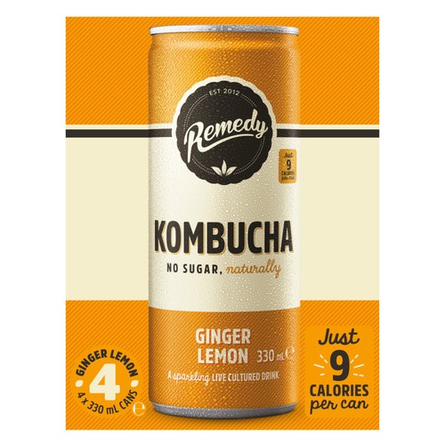 Remedy Ginger Lemon Kombucha Cans 4 x 330ml