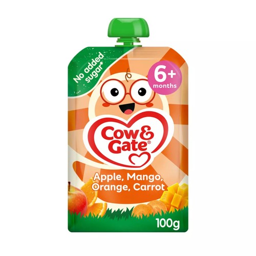Cow & Gate Fruit Pouch Apple Mango Orange & Carrot Baby Food 4+ Months