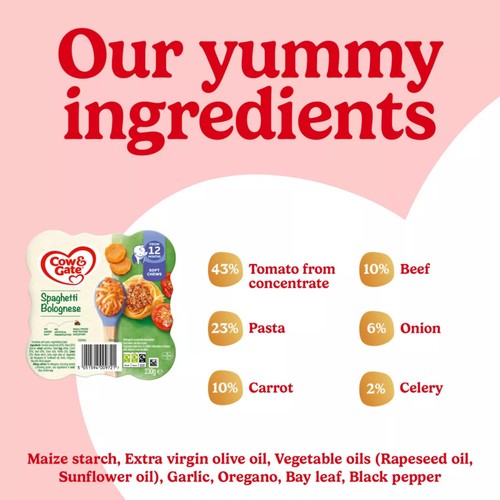 Cow & Gate Spaghetti Bolognese Baby Food Meal 12+ Months 230g thumbnail 2