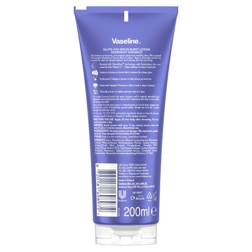 Vaseline Gluta Hya Overnight Radiance Lotion 200ml thumbnail 3