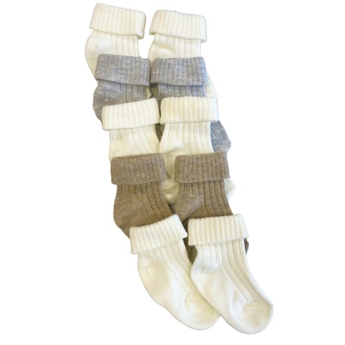 Nutmeg 6 Months Neutrals Baby Rib Socks 5 Pack