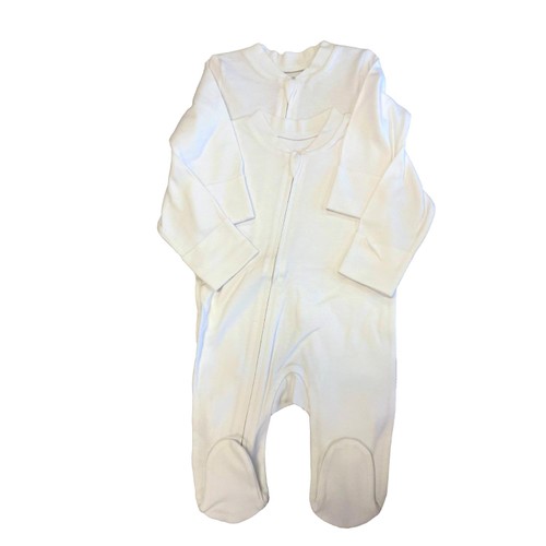 Nutmeg 3 Months White Double Zipped Baby Sleepsuits 2 Pack