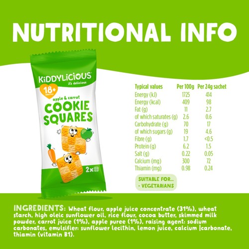 Kiddylicious Apple & Carrot Cookie Squares 18+M 6x24g thumbnail 3
