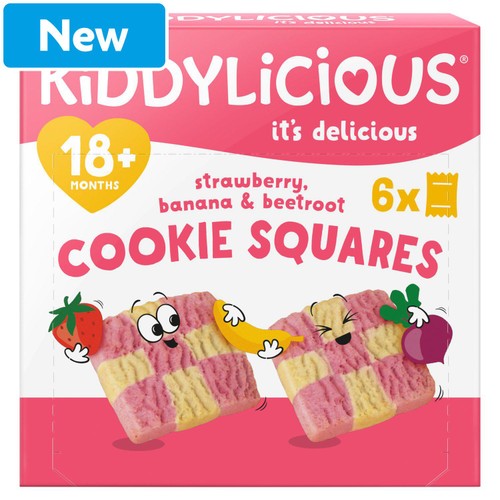 Kiddylicious Strawberry, Banana & Beetroot Cookie Squares Baby Snacks 18m+