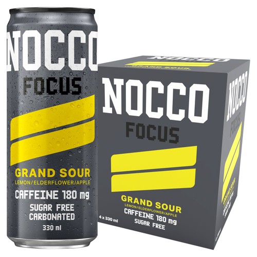 Nocco 4 x 330ml Focus Grand Sour Lemon, Elderflower & Apple Engery Drink