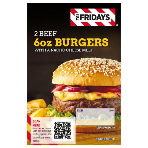 TGI Fridays 2 Beef 6oz Burgers With A Nacho Cheese Melt 400g 400g