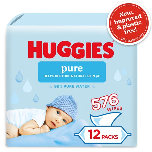 Huggies Pure Plastic Free Baby Wipes 12 x 48 Pack