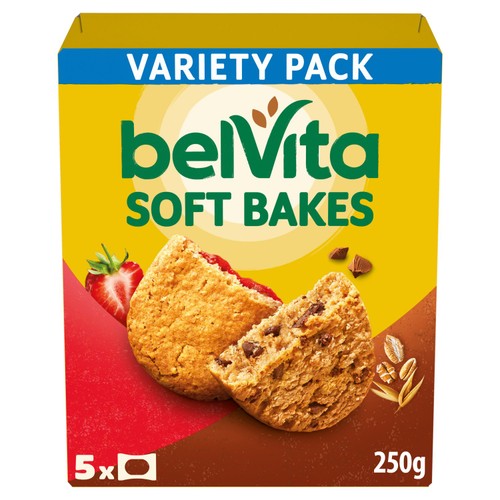 BELVITA SOFT BAKES VARIETY STRAWBERRY FILLED & CHOC CHIPS 250G