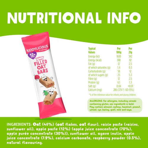 Kiddylicious Raspberry & Apple Filled Oat Bars 12+ Months 5 x 21g (105g) thumbnail 3