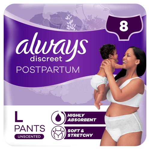 Always Discreet Heavy Adult Incontinence Post Partum Pants Large 8 Pack