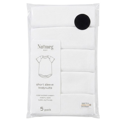 Nutmeg 6-9 Months Baby Bodysuits Short Sleeve 5 Packleeve 5 Pack