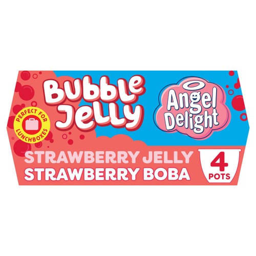 Angel Delight Strawberry Jelly & Strawberry Boba Bubble Dessert Pot x4