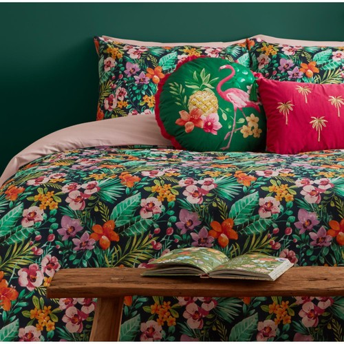 Nutmeg Home Hot House Tropical Floral Print Easy Care Duvet Set Double thumbnail 3