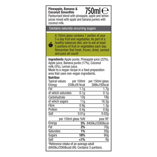 Morrisons Pineapple, Banana & Coconut Smoothie 750ml  thumbnail 2