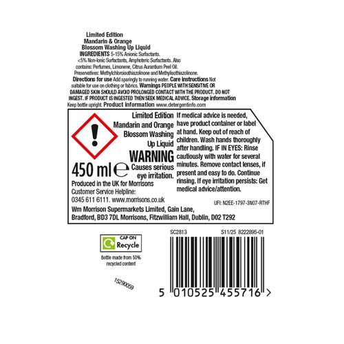 Morrisons Limited Edition Mandarin & Orange Washing Up Liquid 450ml thumbnail 2