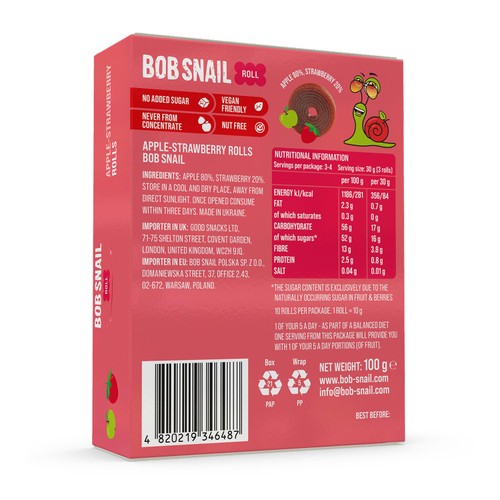 Bob Snail Apple & Strawberry Fruit Rolls 100g thumbnail 2