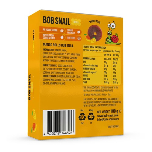 Bob Snail Mango Fruit Rolls 100g thumbnail 2