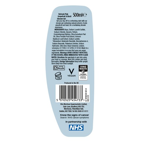 Morrisons Refresh Pink Grapefruit & Basil Shower Gel 500ml thumbnail 2