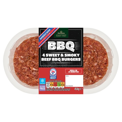 Morrisons British Sweet & Smokey Beef Bbq Burgers 4 Pack 454g thumbnail 2