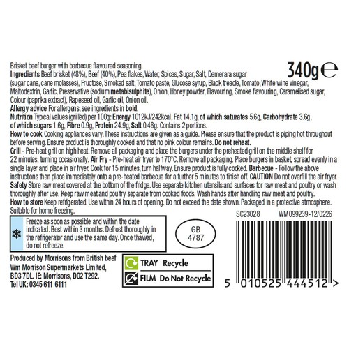 Morrisons British The Best British Bbq Beef Brisket Burger 2 Pack 340g thumbnail 2