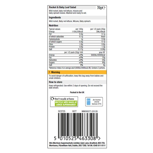 Morrisons Rocket & Baby Leaf Salad 70g thumbnail 2