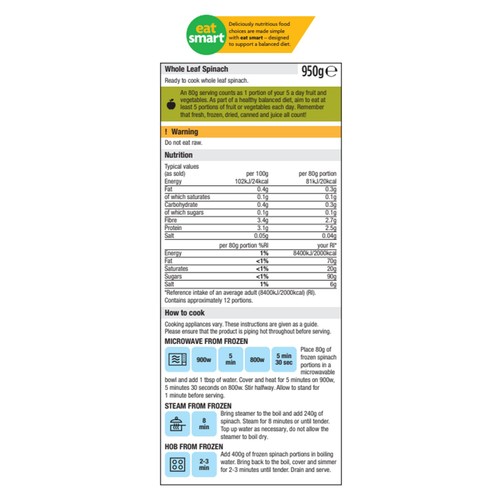 Morrisons Whole Leaf Spinach 950g thumbnail 2