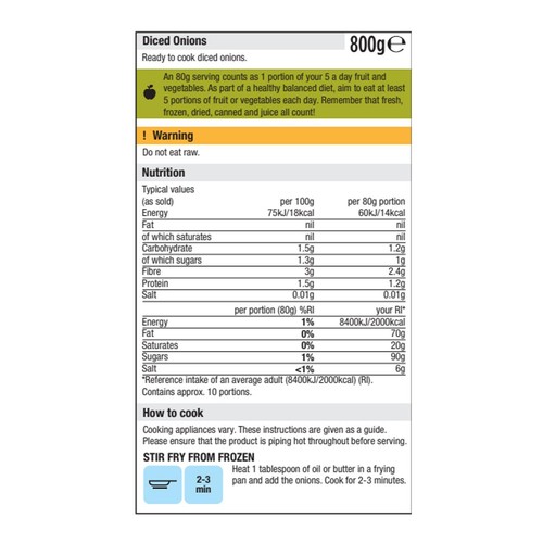 Morrisons Ready Prepared Diced Onions 800g thumbnail 2