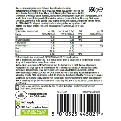 Morrisons British Breaded BBQ Chicken Wings 650g thumbnail 2