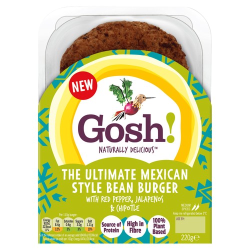 Gosh! Black Bean & Red Pepper Burger With Chipotle And Lime 220G
