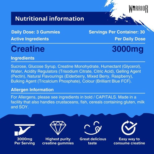Warrior Creatine Gummies Blue Raspberry 90 Pack thumbnail 2