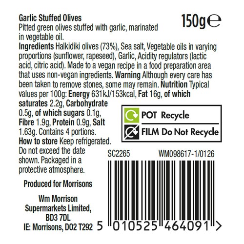 Morrisons Garlic Stuffed Olives Limited Edition 150g thumbnail 2