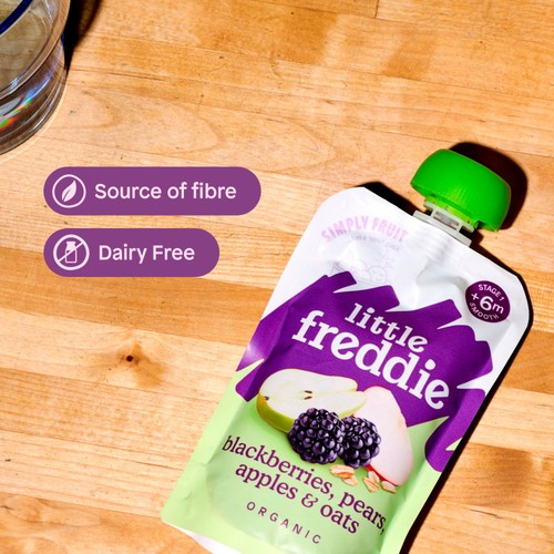 Little Freddie Blackberries, Pear, Apple & Oat Pouch 6 Months+ 100G thumbnail 4