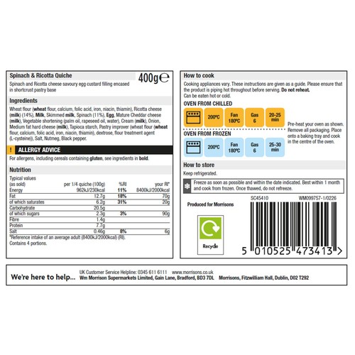 Morrisons Spinach & Ricotta Quiche 400g thumbnail 2