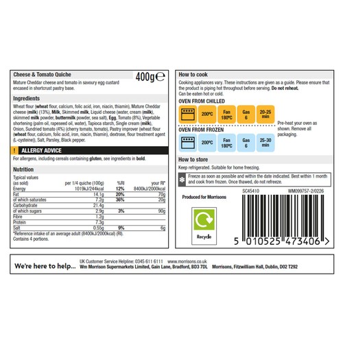 Morrisons Cheese & Tomato Quiche 400g thumbnail 2