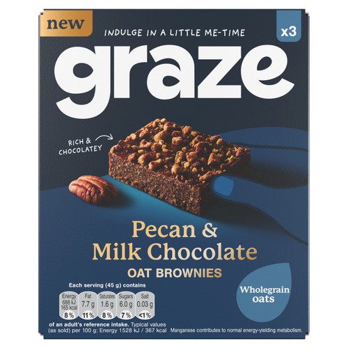 Graze Pecan & Milk Chocolate Oat Brownies 3 x 45g thumbnail 2