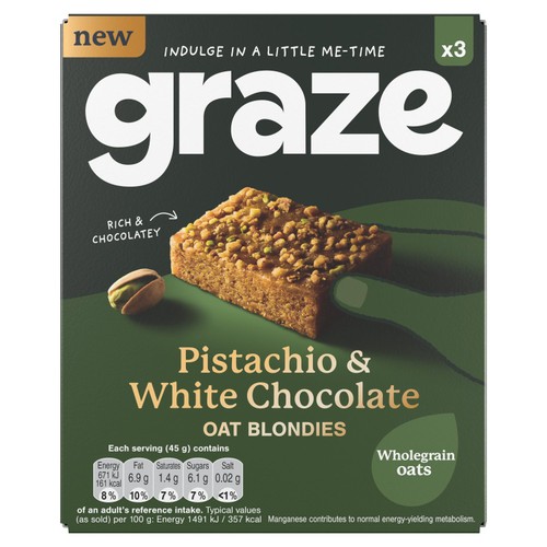 Graze Pistachio & White Chocolate Oat Blondies 3 x 45g thumbnail 2