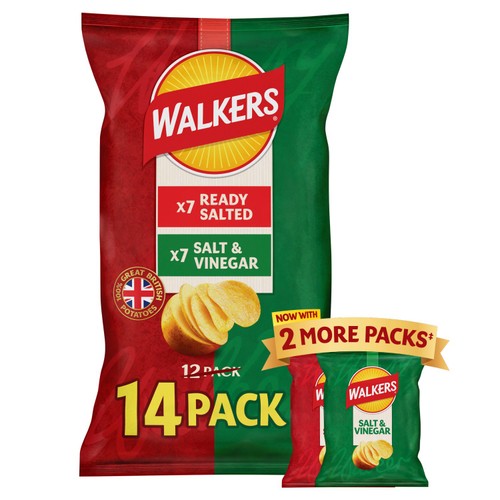 Walkers Ready Salted/Salt & Vinegar Crisps 14 x 25g