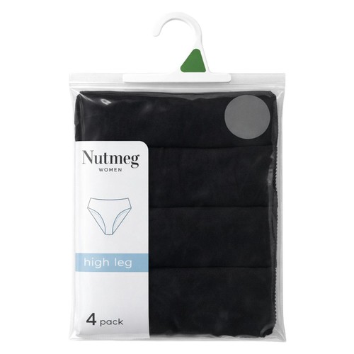 Nutmeg Size 20 Ladies High Leg Briefs Black 4 Pack