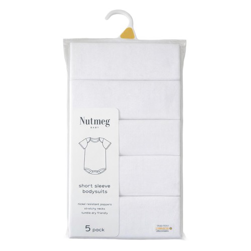 Nutmeg 0-1 Months White Short Sleeved Bodysuits 5 Pack