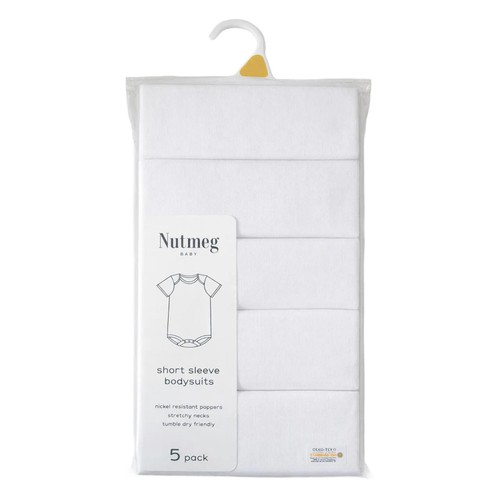 Nutmeg 12-18 Months White Short Sleeved Bodysuits
