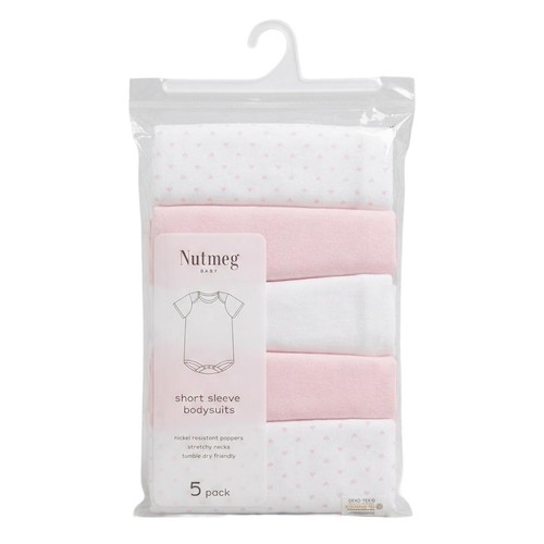 Nutmeg 12-18 Months Baby Pink Short Sleeve Bodysuits  