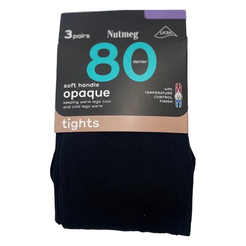 Nutmeg Size 16-18 80 Denier Opaque Tights Black With Lycra Large