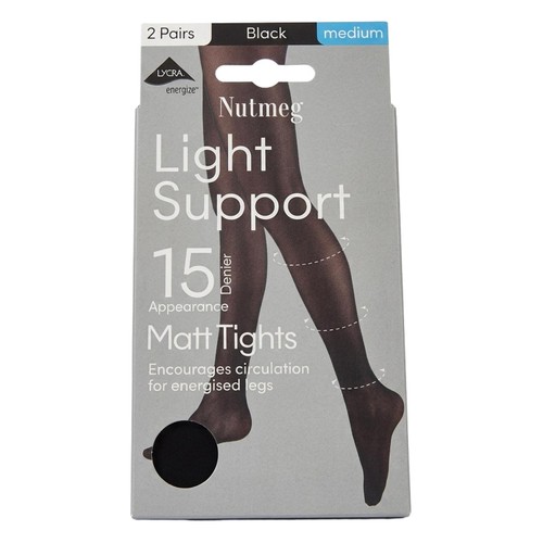 Nutmeg 15 Denier 5 Pack Matt Black Tights Medium Size 12-14
