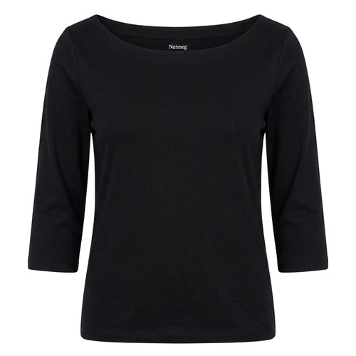 Nutmeg Ladies Size 12 Black 3/4 Sleeve Bardot Top