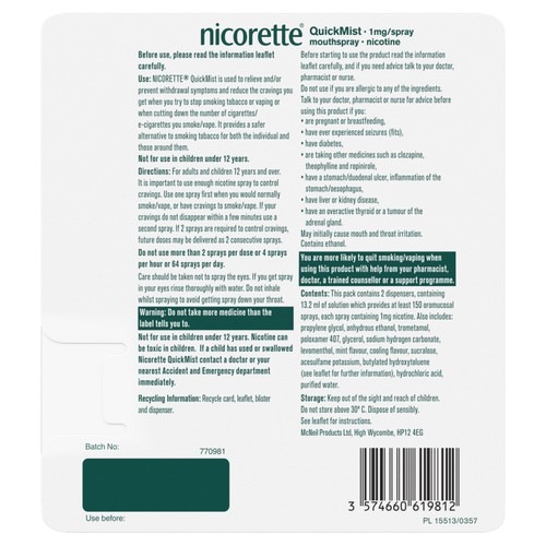Nicorette QuickMist Mouth Spray, Freshmint Duo, 1 mg (Stop Smoking Aid) thumbnail 8