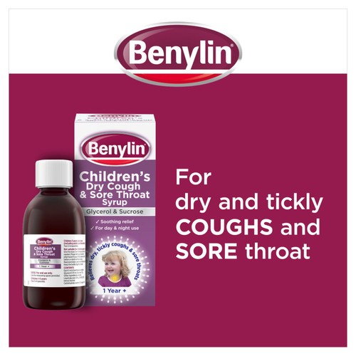 Benylin Childrens Dry Cough & Sore Throat Syrup Blackcurrant thumbnail 2