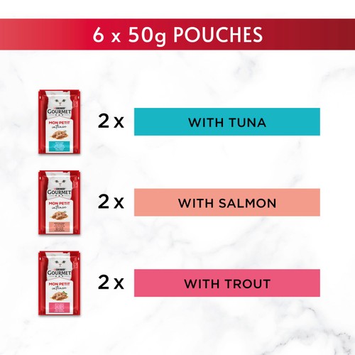 Gourmet Mon Petit Fish Variety Tuna Salmon Trout Wet Cat Food  thumbnail 7