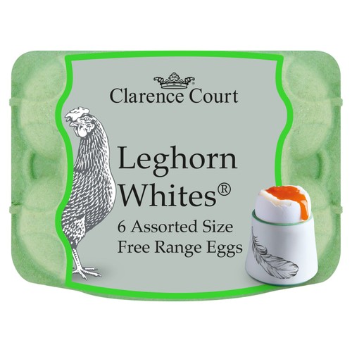 Clarence Court Leghorn Whites 6 Free Range Mixed Sized Eggs